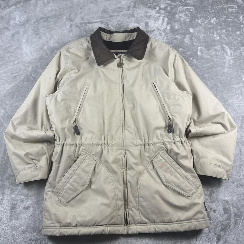 Pacific trail Tan Brown Leather Collar Barn Chore Coat Work Jacket  womens